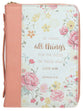 Bible Cover Trendy Large He Works All Things For the Good...Peach/Floral (Romans 8: 28)