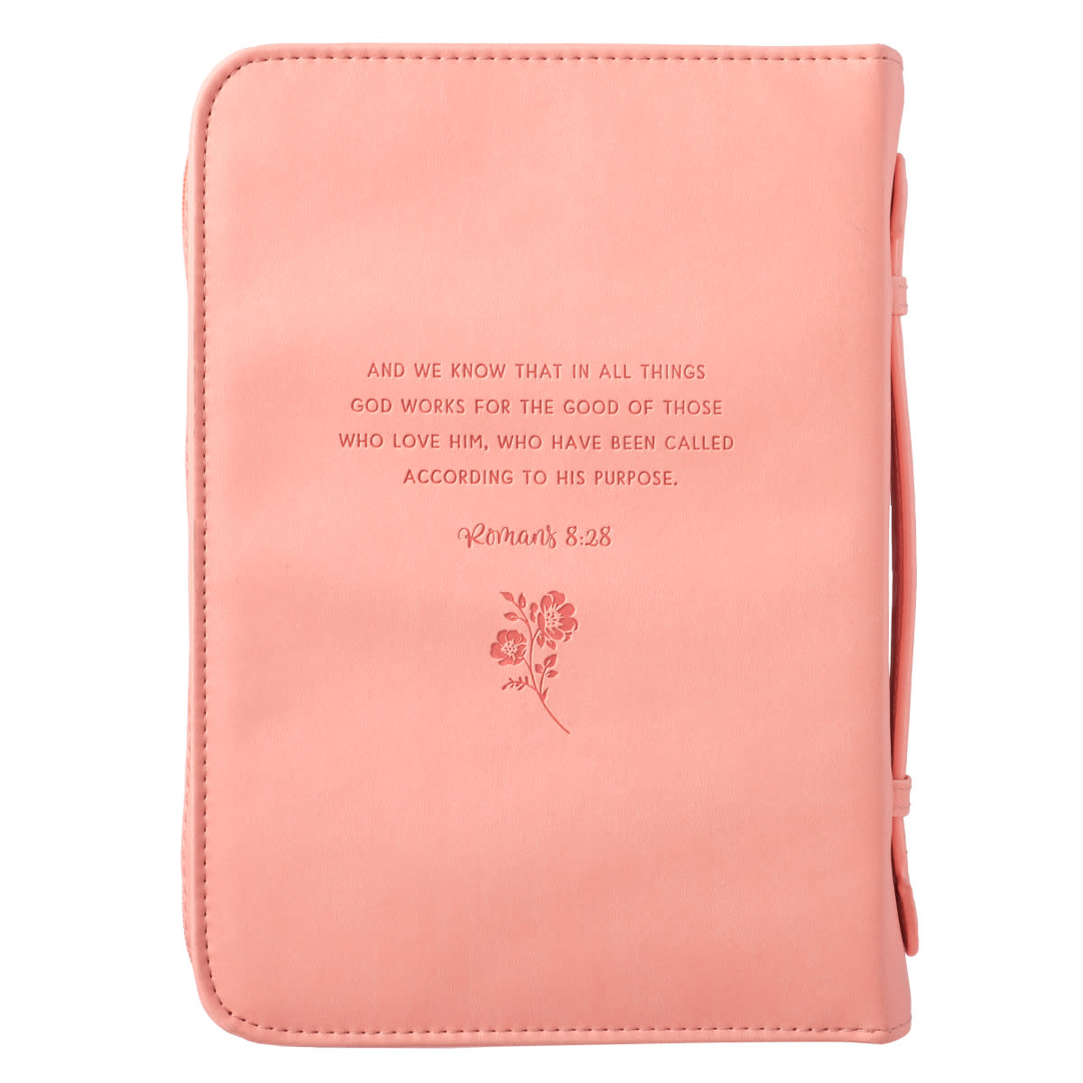 Bible Cover Trendy Large He Works All Things For the Good...Peach/Floral (Romans 8: 28)