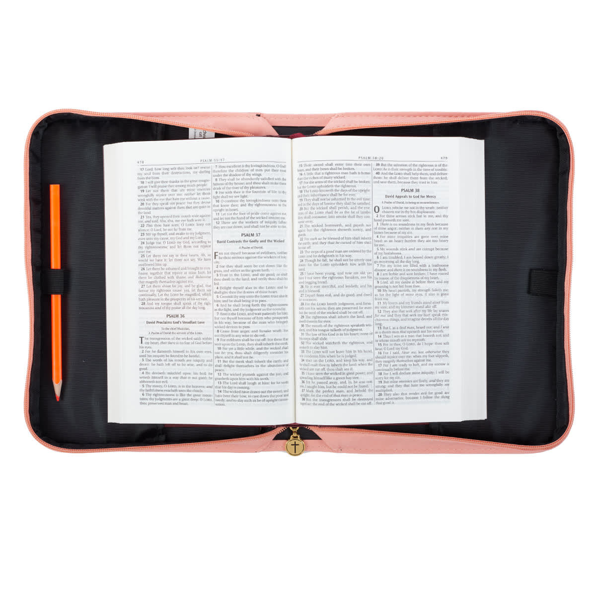 Bible Cover Trendy Large He Works All Things For the Good...Peach/Floral (Romans 8: 28)