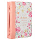 Bible Cover Trendy Large He Works All Things For the Good...Peach/Floral (Romans 8: 28)