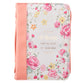 Bible Cover Trendy Medium, He Works All Things For the Good....Peach/Floral Luxleather (Romans 8: 28)
