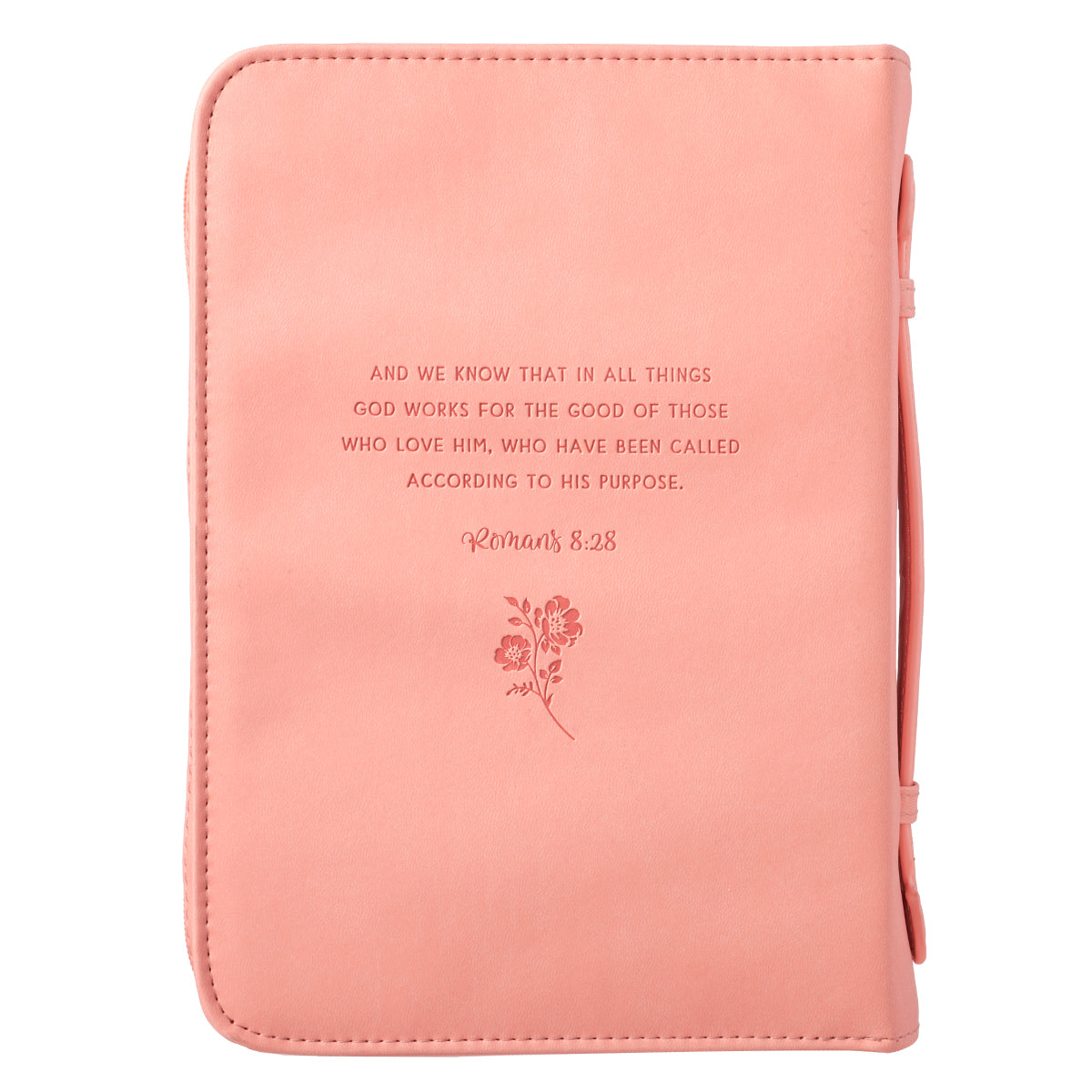 Bible Cover Trendy Medium, He Works All Things For the Good....Peach/Floral Luxleather (Romans 8: 28)