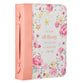 Bible Cover Trendy Medium, He Works All Things For the Good....Peach/Floral Luxleather (Romans 8: 28)