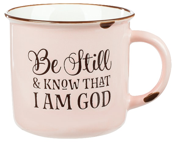 Camp Style Ceramic Mug: Be Still and Know....Pink/White (Psalm 46:10)