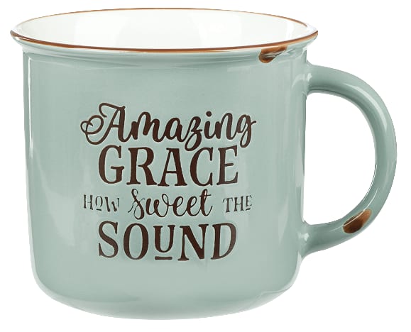 Camp Style Ceramic Mug: Amazing Grace How Sweet the Sound, Green/White