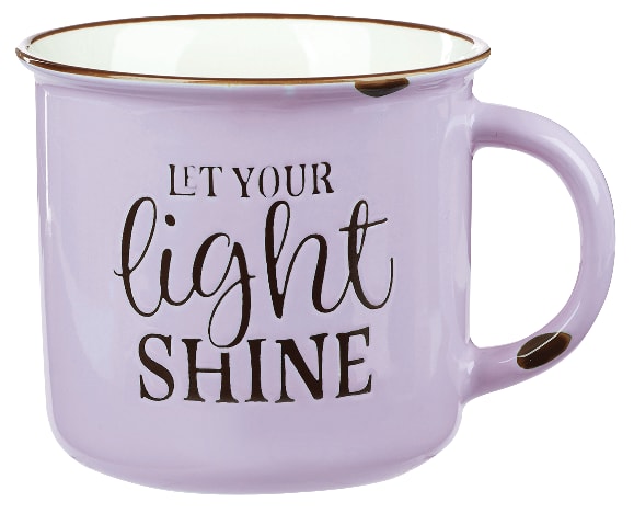 Camp Style Ceramic Mug: Let Your Light Shine, Lavendar/White (390ml)