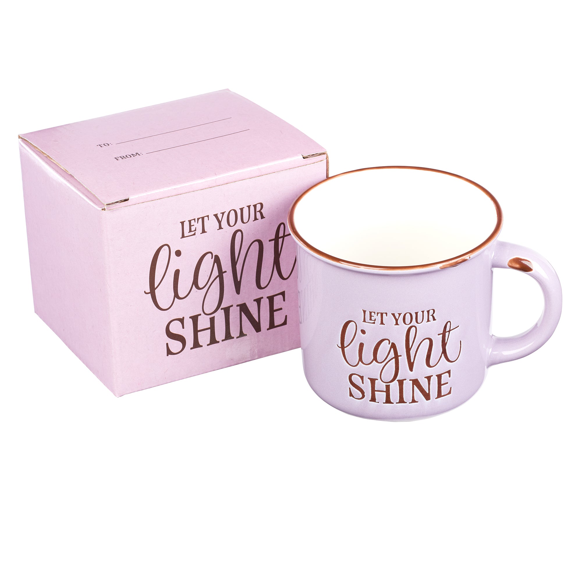 Camp Style Ceramic Mug: Let Your Light Shine, Lavendar/White (390ml)