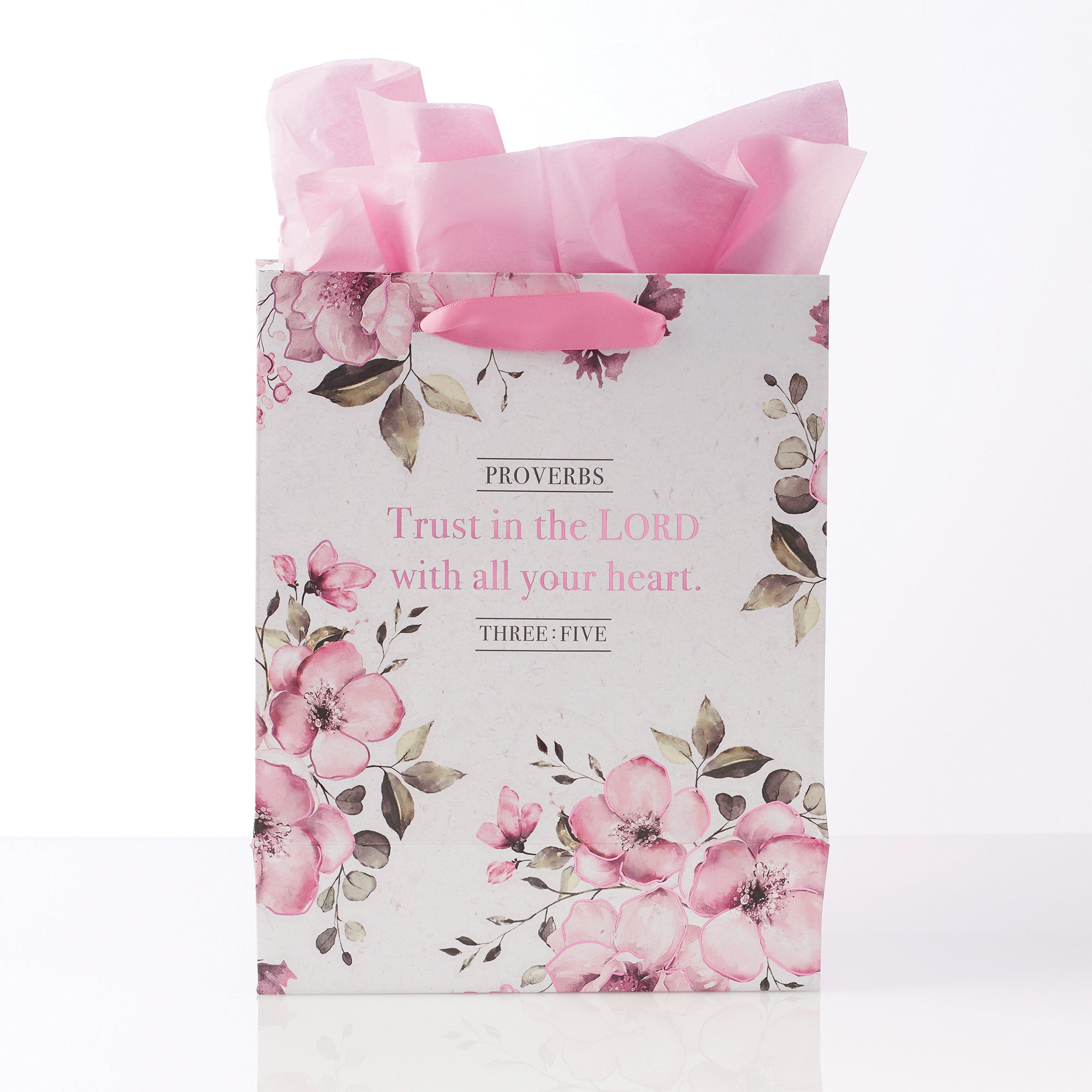 Gift Bag Medium: Trust in the Lord, Pink Floral (Proverbs 3:5)