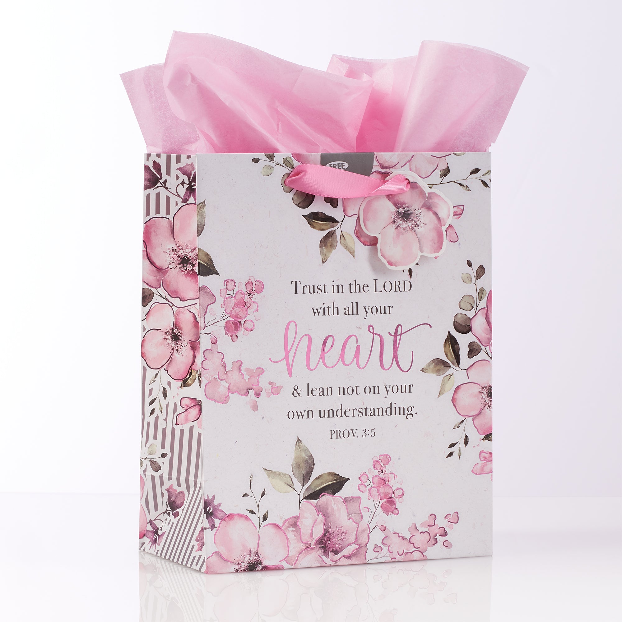 Gift Bag Medium: Trust in the Lord, Pink Floral (Proverbs 3:5)