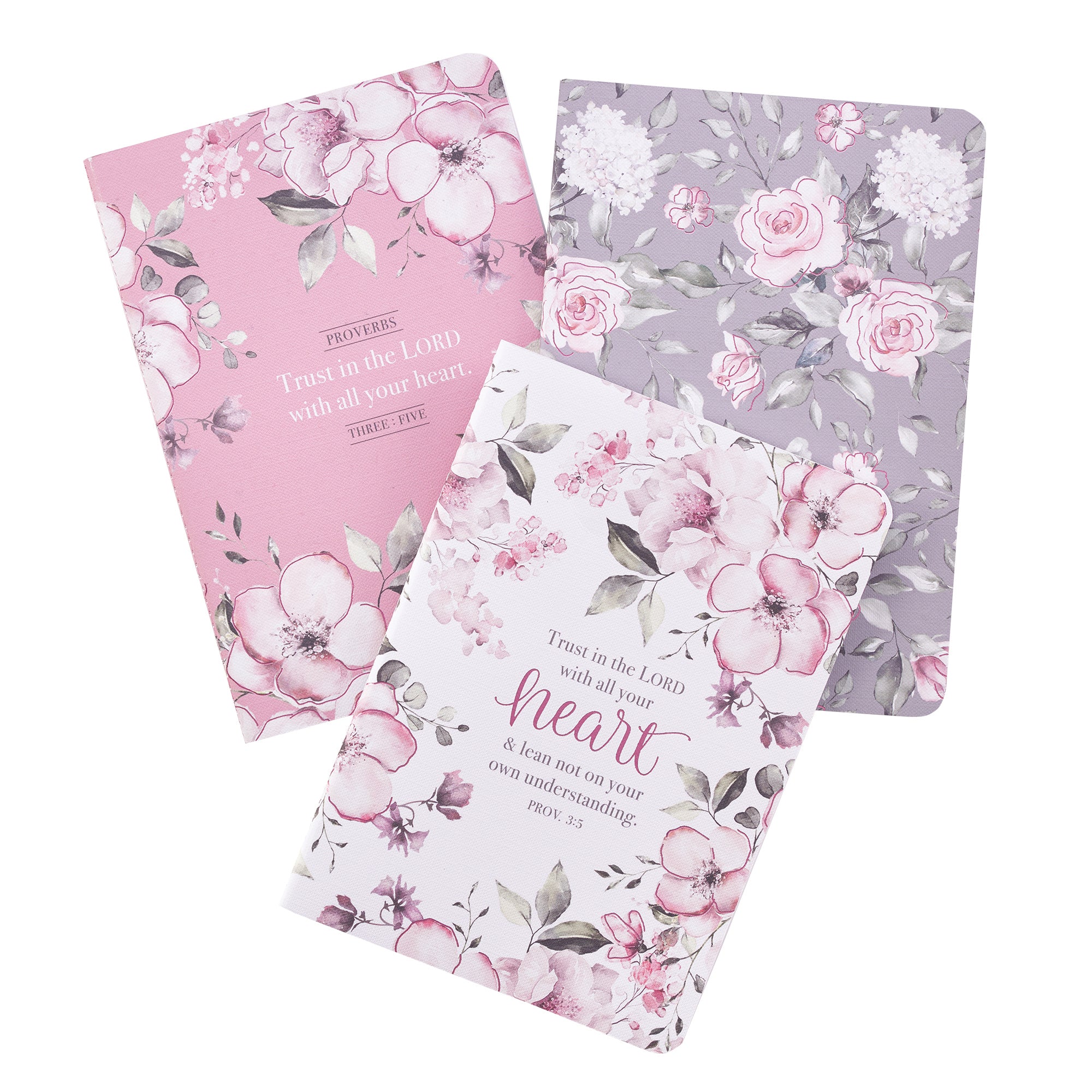 Notebook: Trust in the Lord, Pink/Purple Floral (Proverbs 3:5) (Set Of 3)