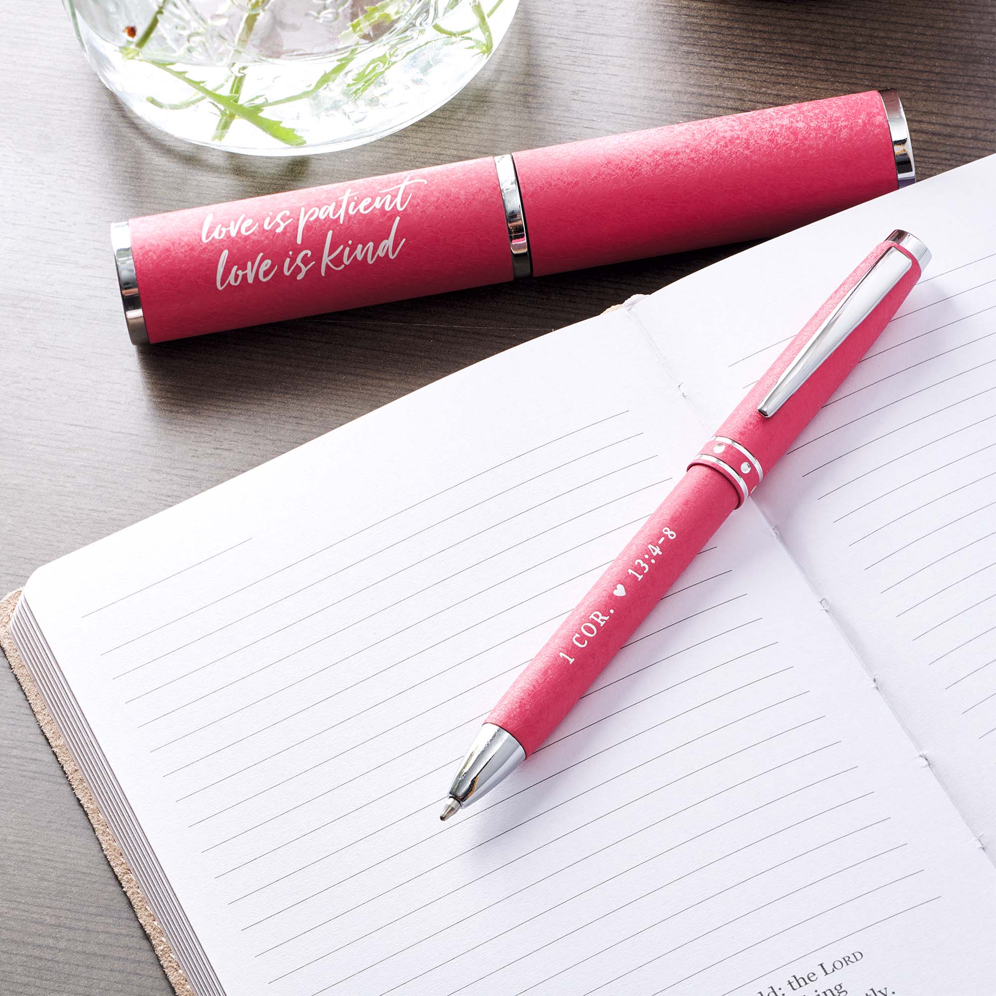 Ballpoint Hologram Pen: Love is Patient, Pink/Gold