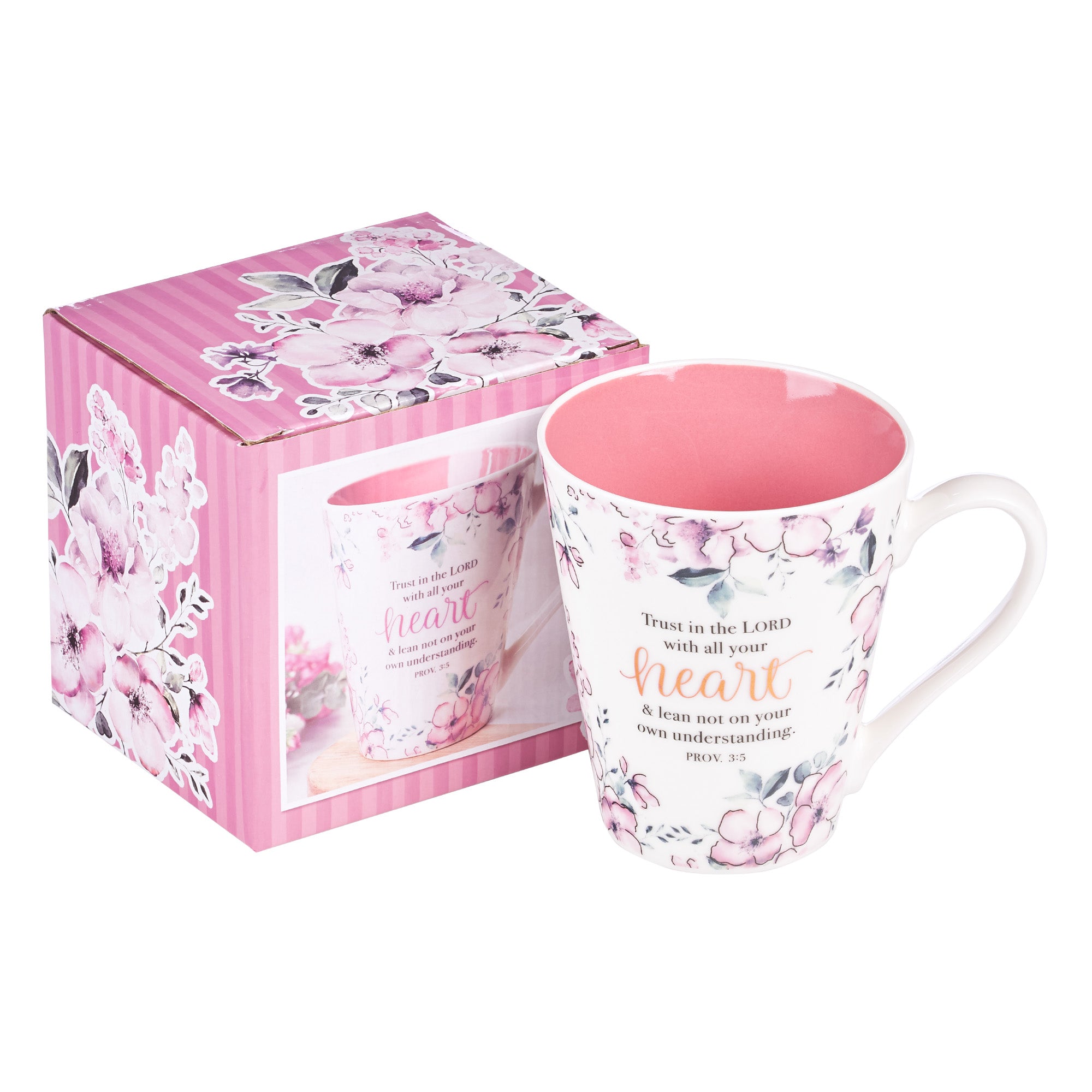 Ceramic Mug: Trust in the Lord, Pink Floral (Proverbs 3:5) (414ml)