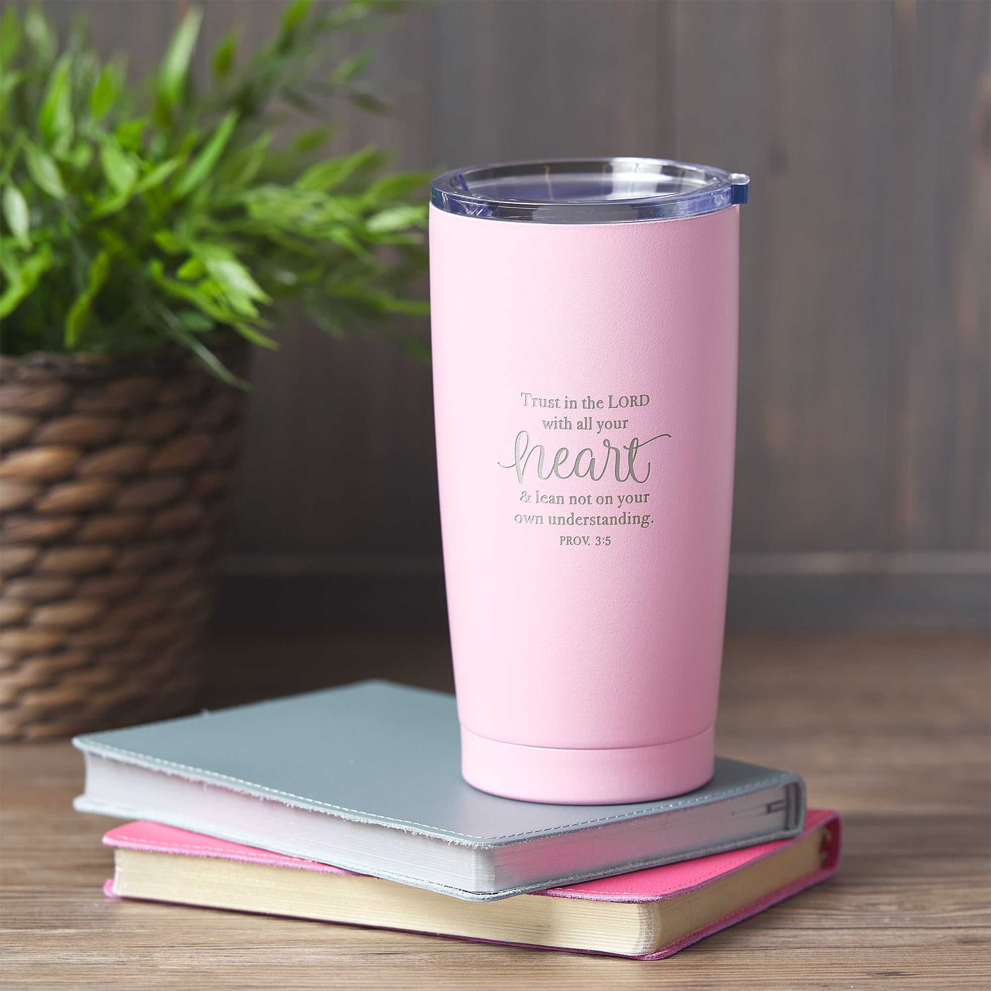 Stainless Steel Mug: Trust in the Lord, Pink/Silver, (Proverbs 3:5)