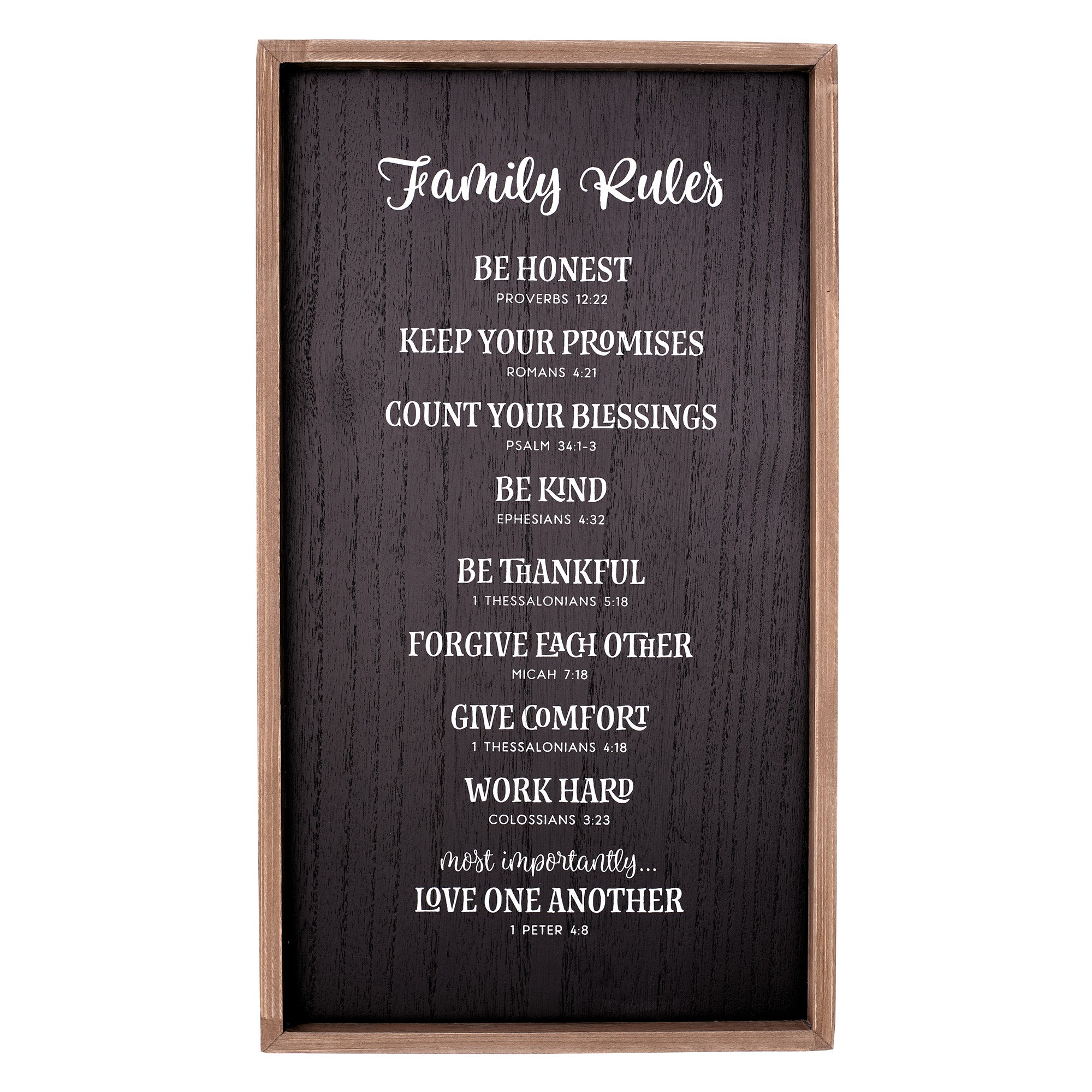 Wall Plaque: Family Rules, Black/White/Brown (Mdf)