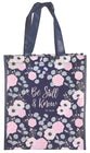 Reusable Tote Bag: Be Still & Know, Navy/Floral (Psalm 46:10)