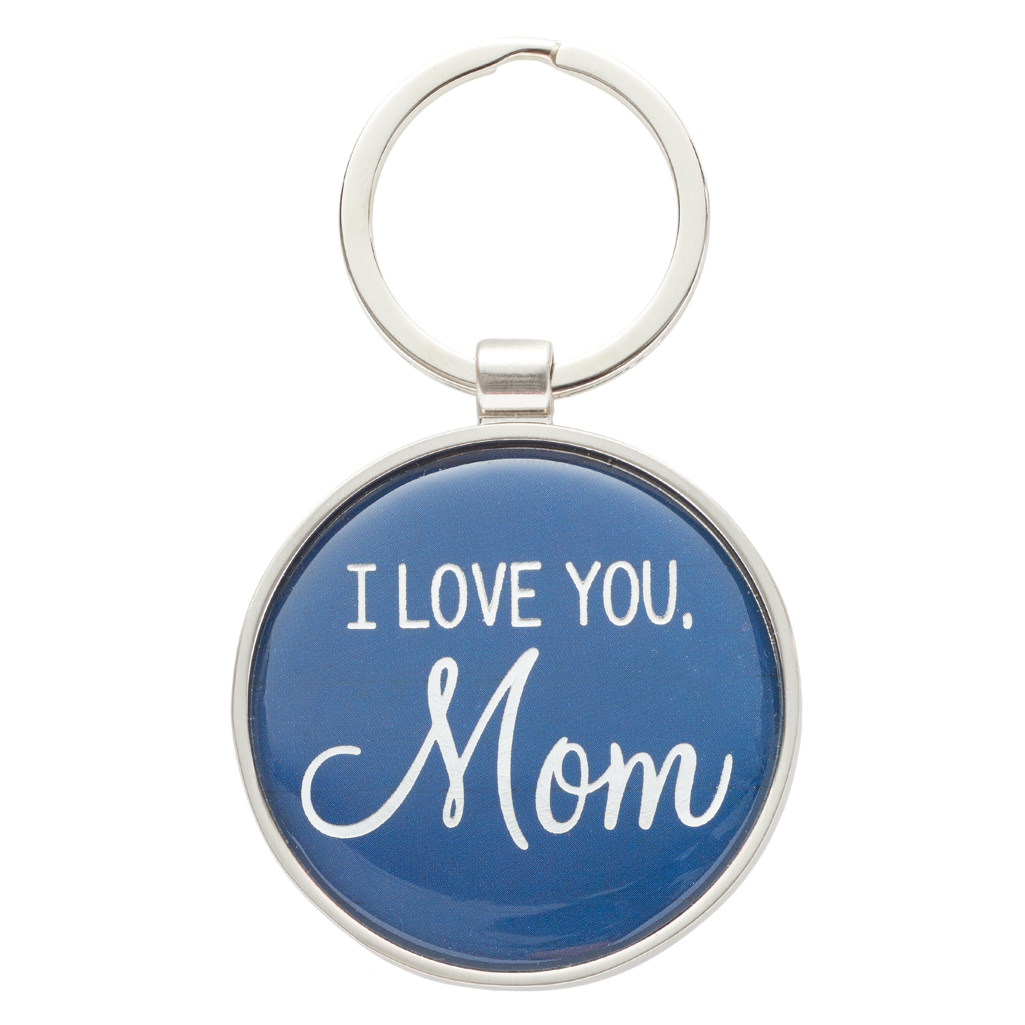 Metal Keyring in Tinbox: I Love You Mom, Round, Blue