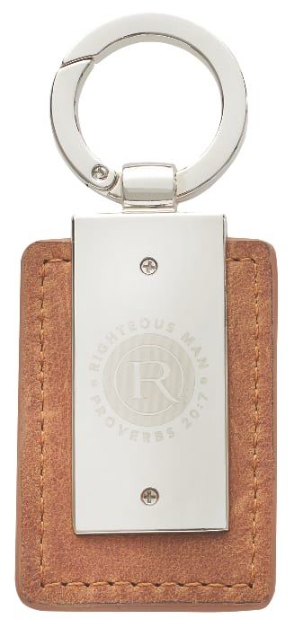Keyring in Tin: Righteous Man, Brown/Silver (Proverbs 20:7)