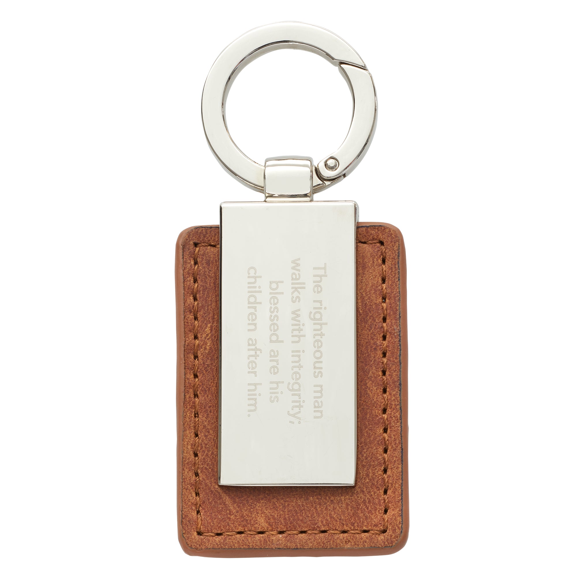 Keyring in Tin: Righteous Man, Brown/Silver (Proverbs 20:7)