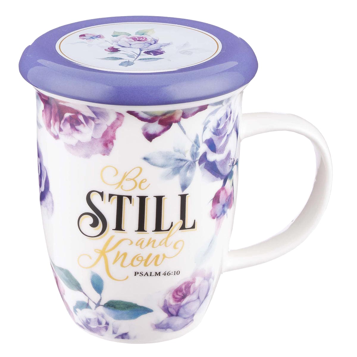 Ceramic Mug 384ml: Be Still and Know, Purple Floral (Ps 46:10) (With Lid/Coaster) (Be Still And Know Collection)