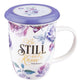 Ceramic Mug 384ml: Be Still and Know, Purple Floral (Ps 46:10) (With Lid/Coaster) (Be Still And Know Collection)