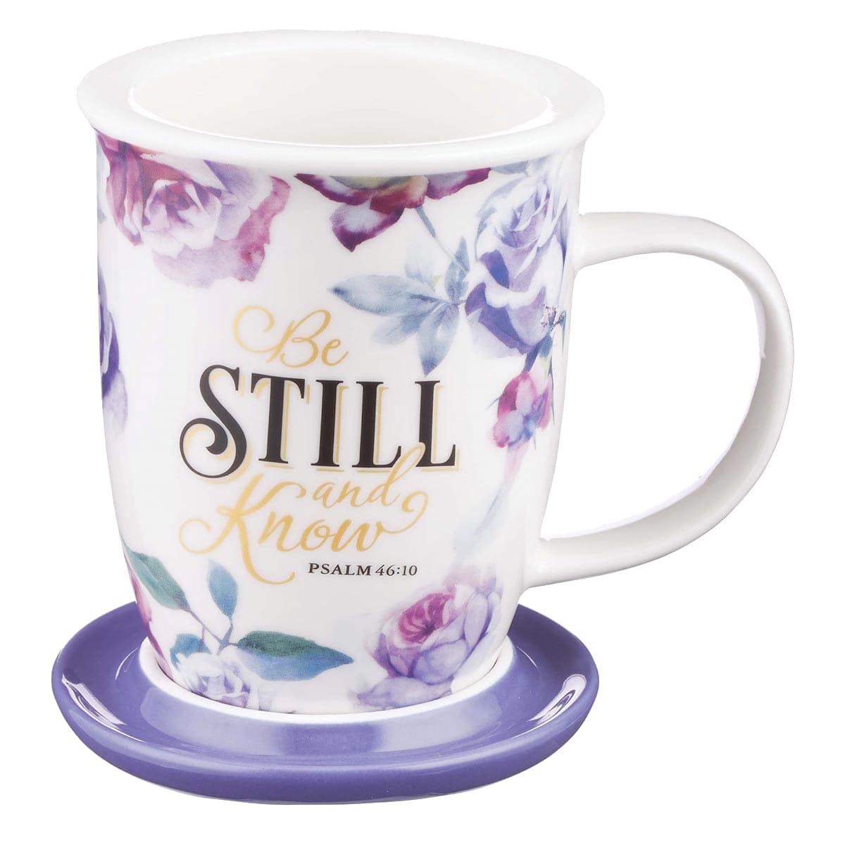Ceramic Mug 384ml: Be Still and Know, Purple Floral (Ps 46:10) (With Lid/Coaster) (Be Still And Know Collection)
