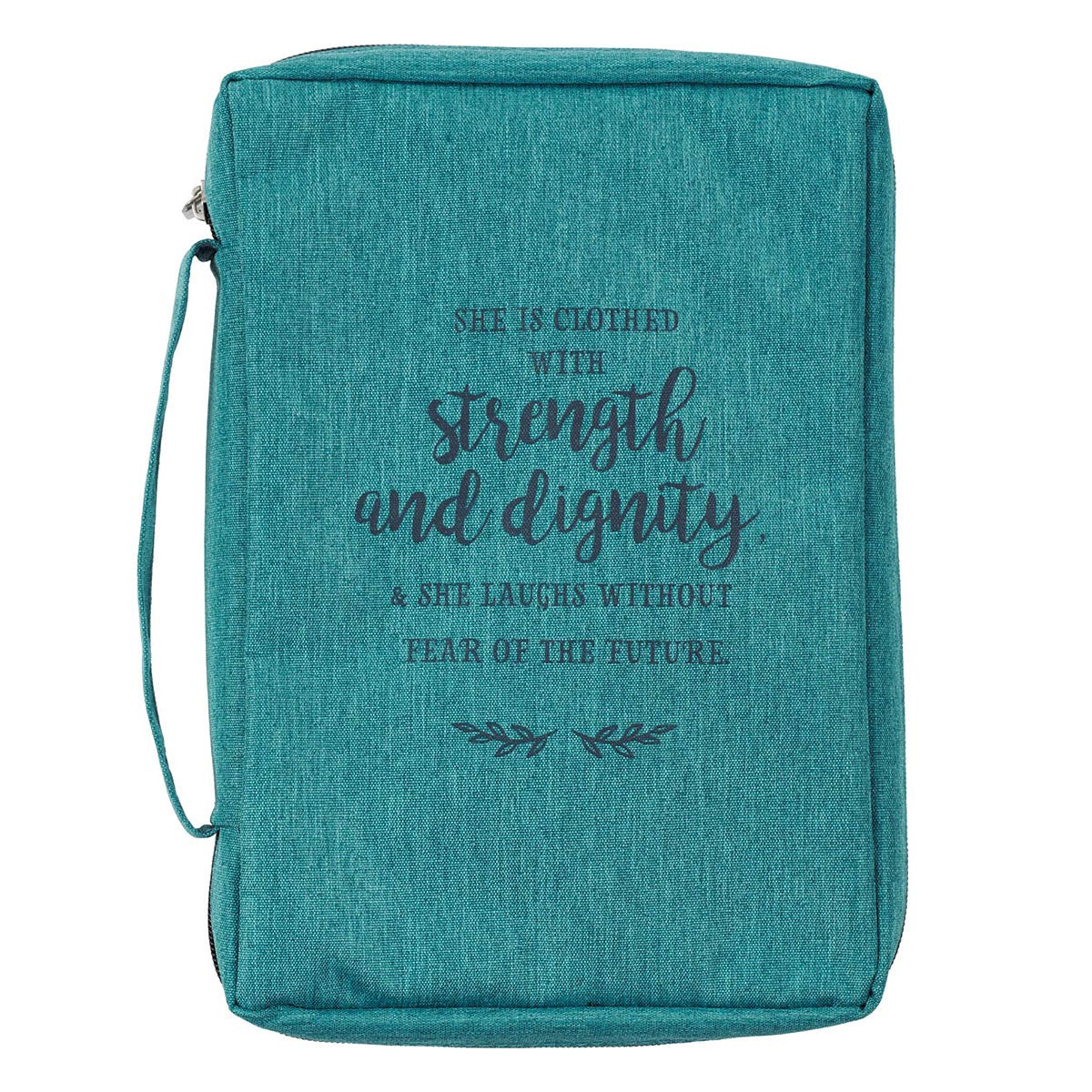 Bible Cover Poly Canvas Large: Strength and Dignity, Aqua, Carry Handle