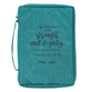 Bible Cover Poly Canvas Large: Strength and Dignity, Aqua, Carry Handle