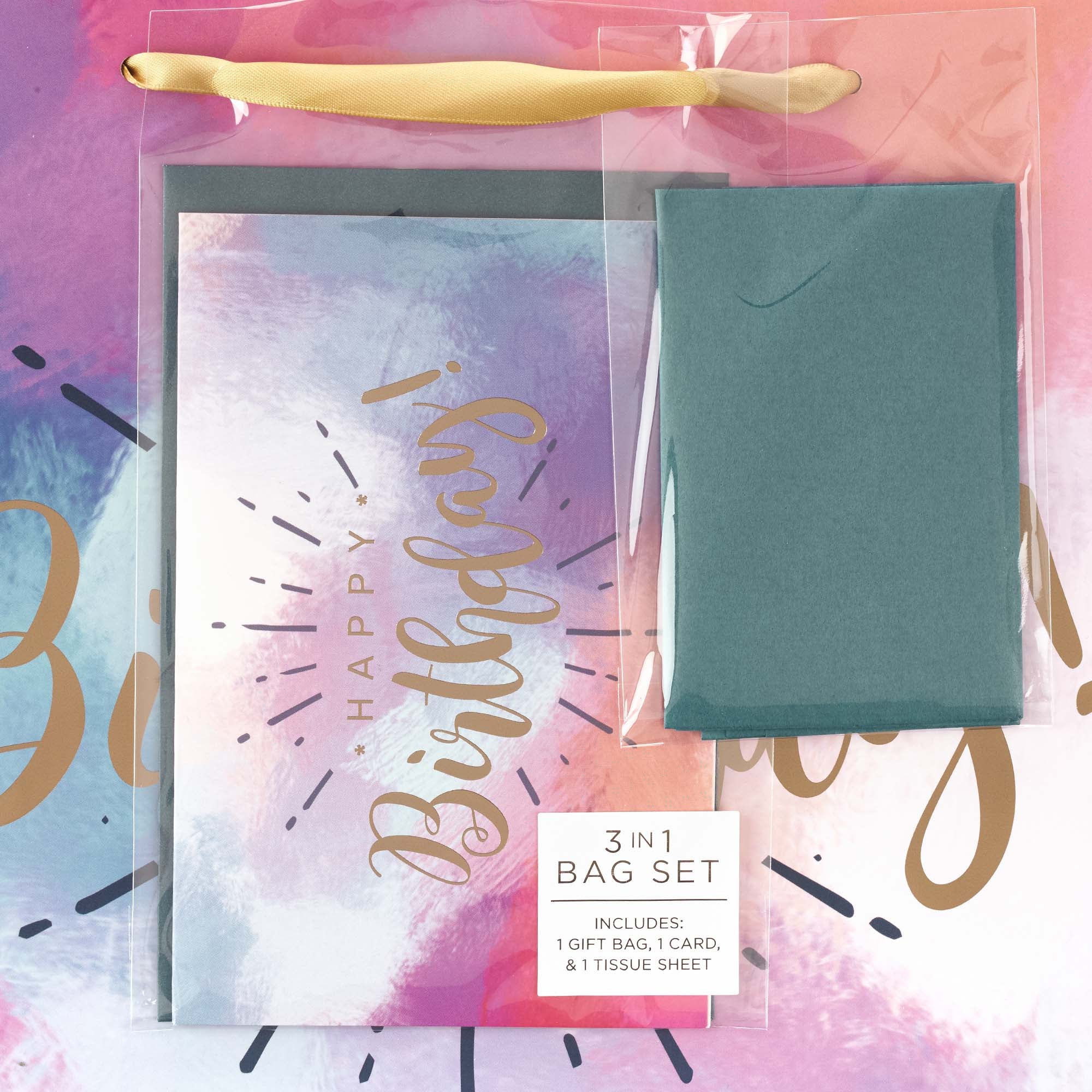 Gift Bag With Card: Birthday, Teal Watercolour