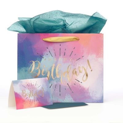 Gift Bag With Card: Birthday, Teal Watercolour