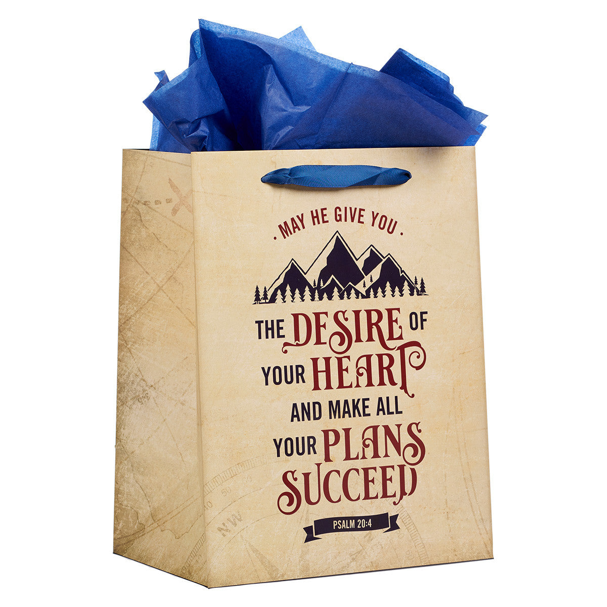 Gift Bag Large Portrait: Desires of Your Heart Card Says Congrats Grad! (Psalm 20:4)