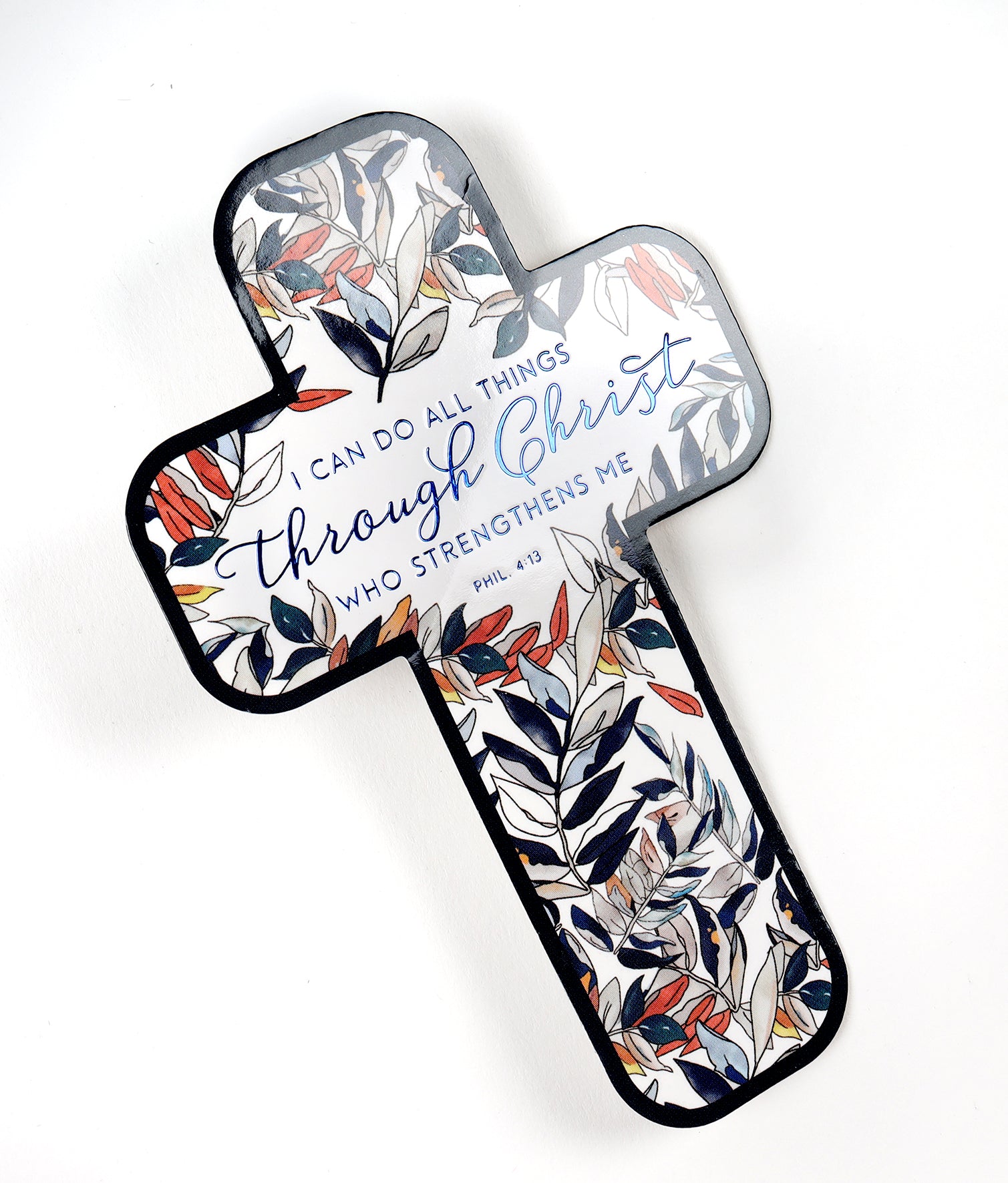 Bookmark Cross-Shaped: All Things Through Christ Navy/Multi Leaves (Phil. 4:13)