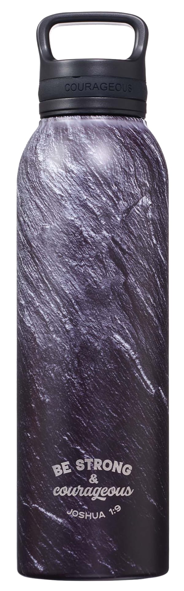 Water Bottle, Stainless Steel (710 ml): Be Strong & Courageous, Joshua 1:9, Black