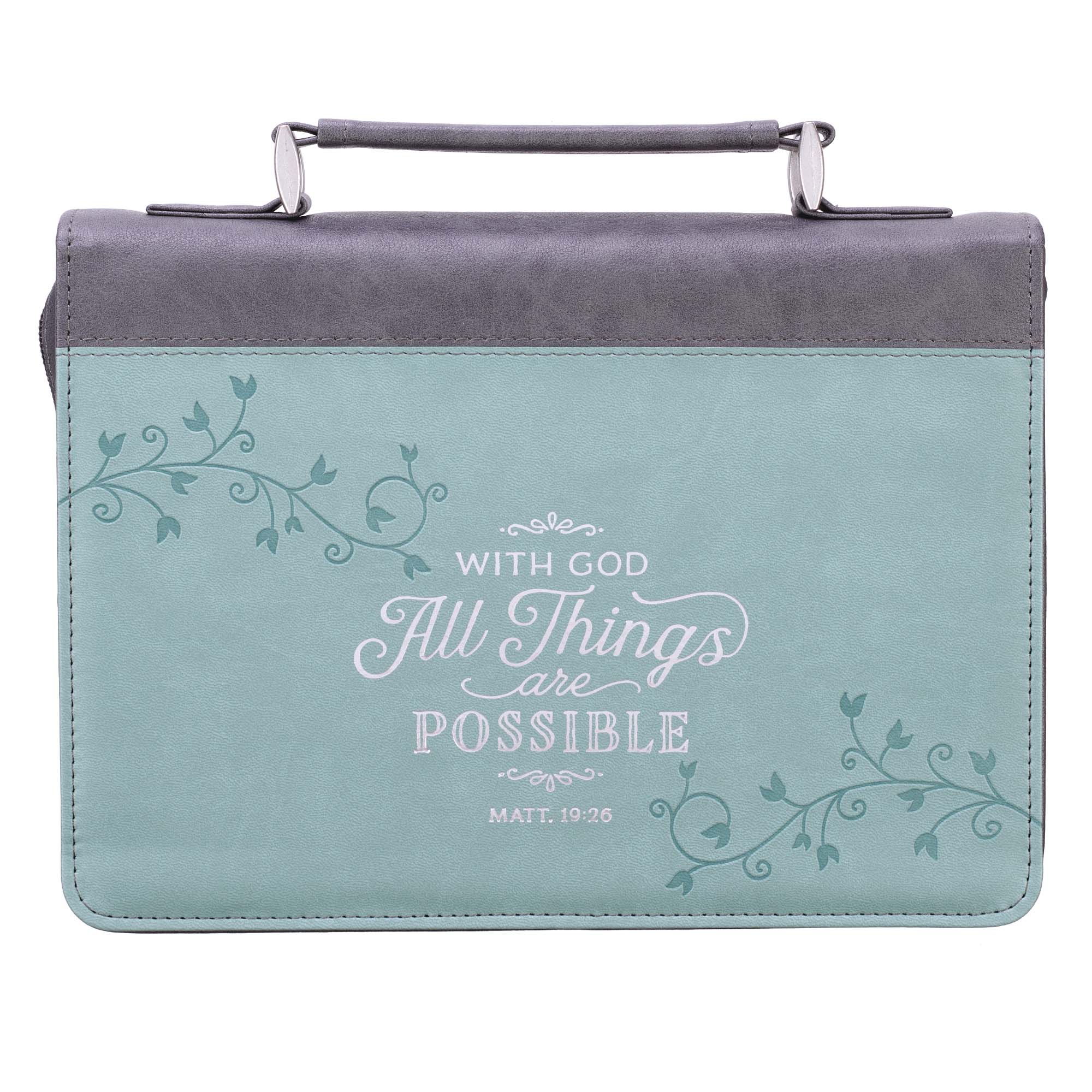 Bible Cover Medium: With God All Things Teal (Matt 19:26)