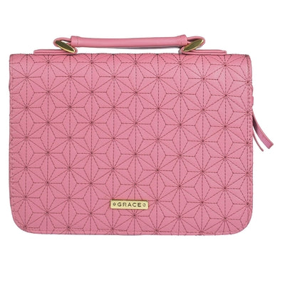 Bible Cover Medium: Grace, Floral Stitch, Pink Faux Leather
