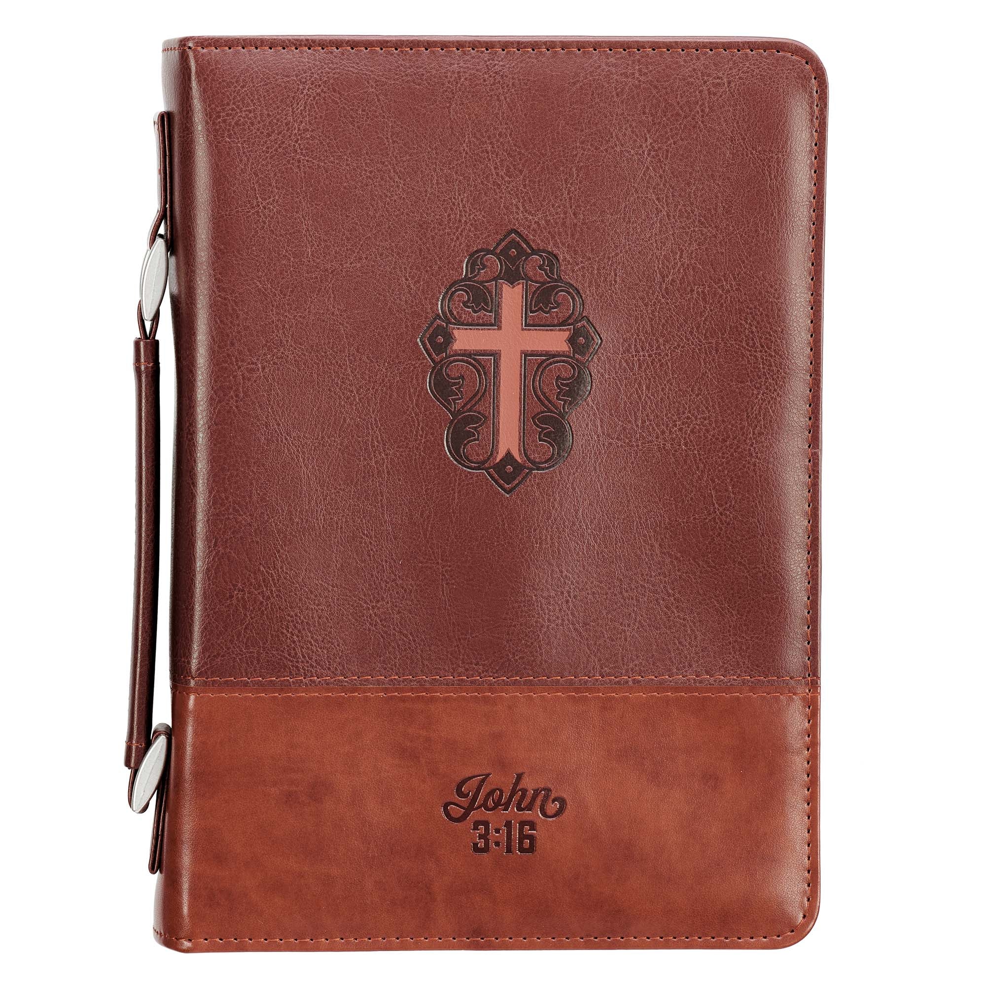 J3: 16  Bible Cover Large  Cross Brown (John 3 16) (John 3 16 Collection)