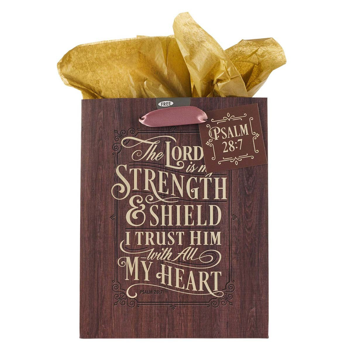 Gift Bag Medium: The Lord is My Strength Brown (Psalm 28:7)