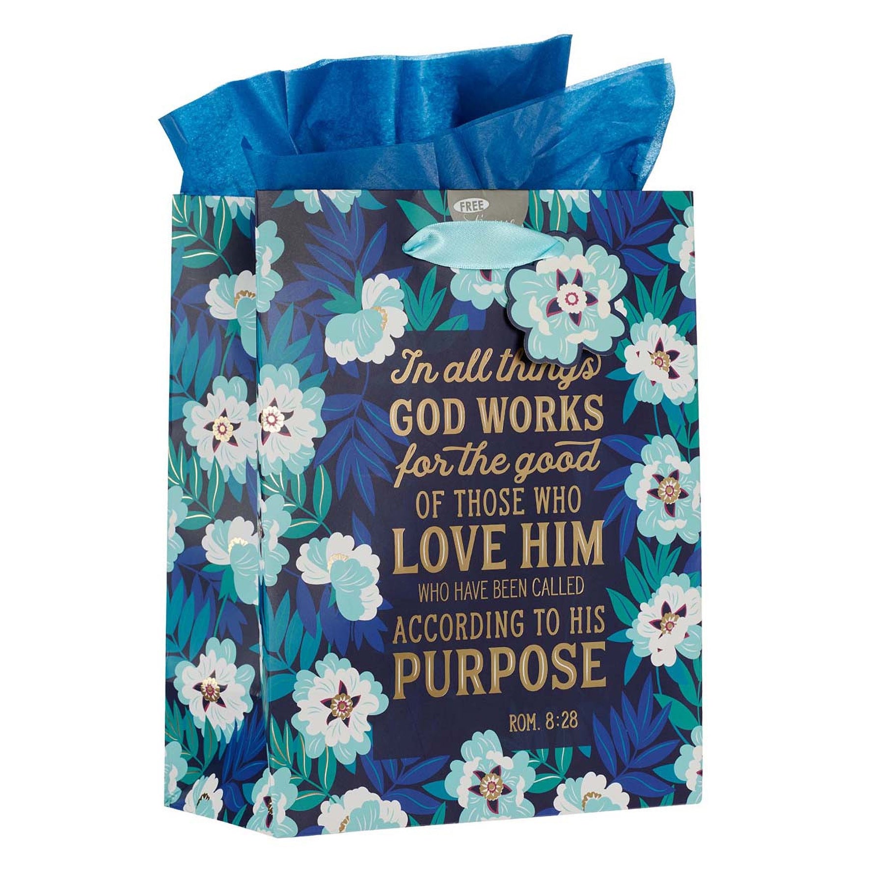 Gift Bag Medium: In All Things God Works For Good Navy/Blue (Romans 8:28)