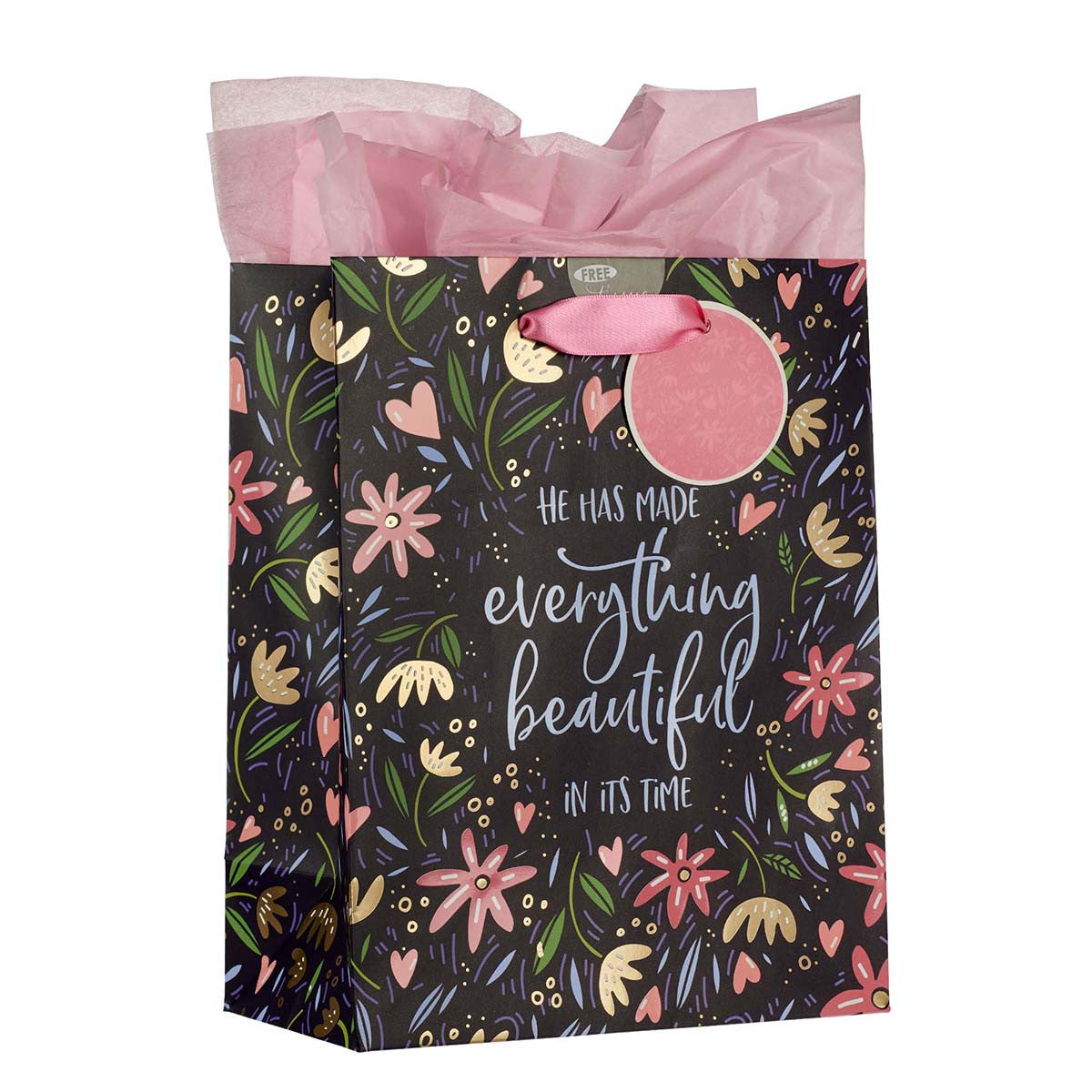 Gift Bag Medium: He Has Made Everything Beautiful Navy Floral (Ecc. 3:11)