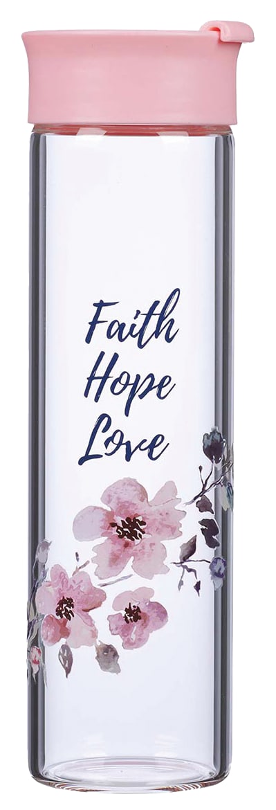 Water Bottle, Clear Glass (591 ml): Faith Hope Love, Pink, Hand Wash, Gift Boxed