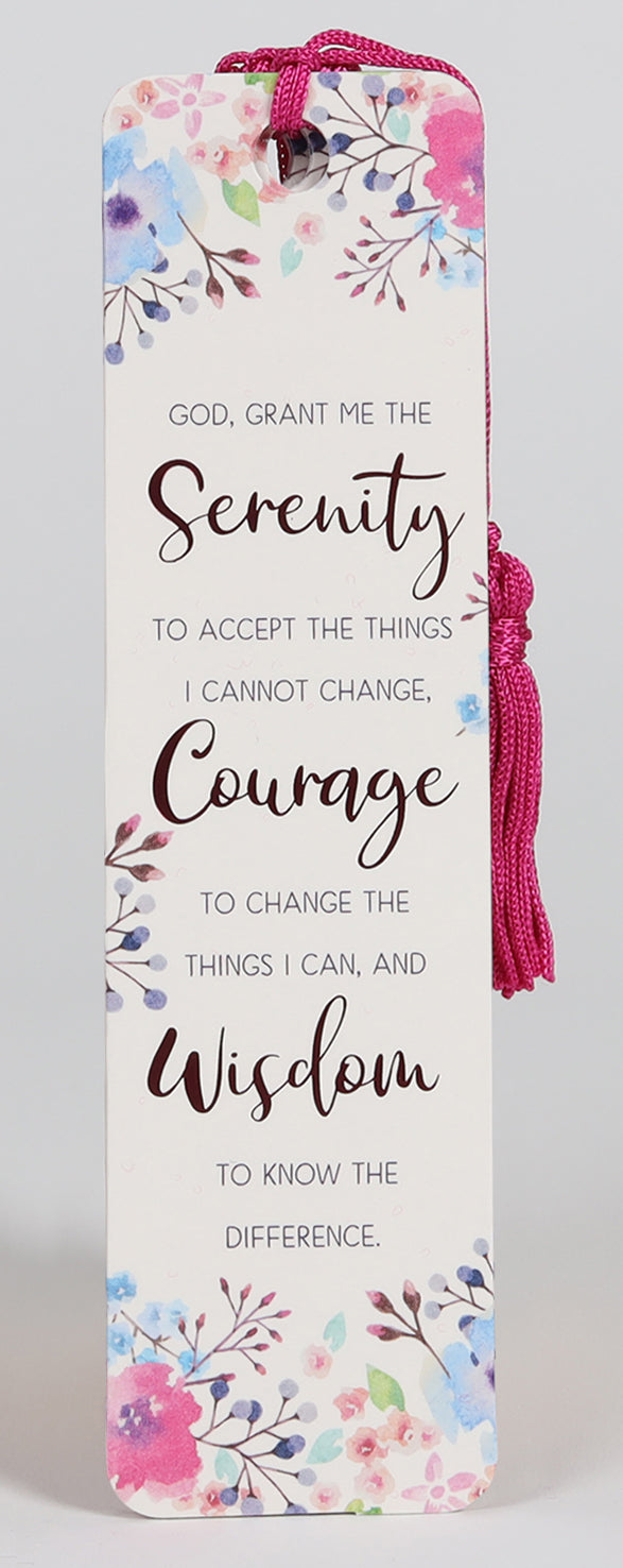 Bookmark With Tassel: Serenity Prayer, Bright Pink Floral
