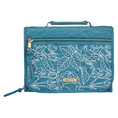 Bible Cover Large: Tri-Fold Organizer, Faith, Blue Floral