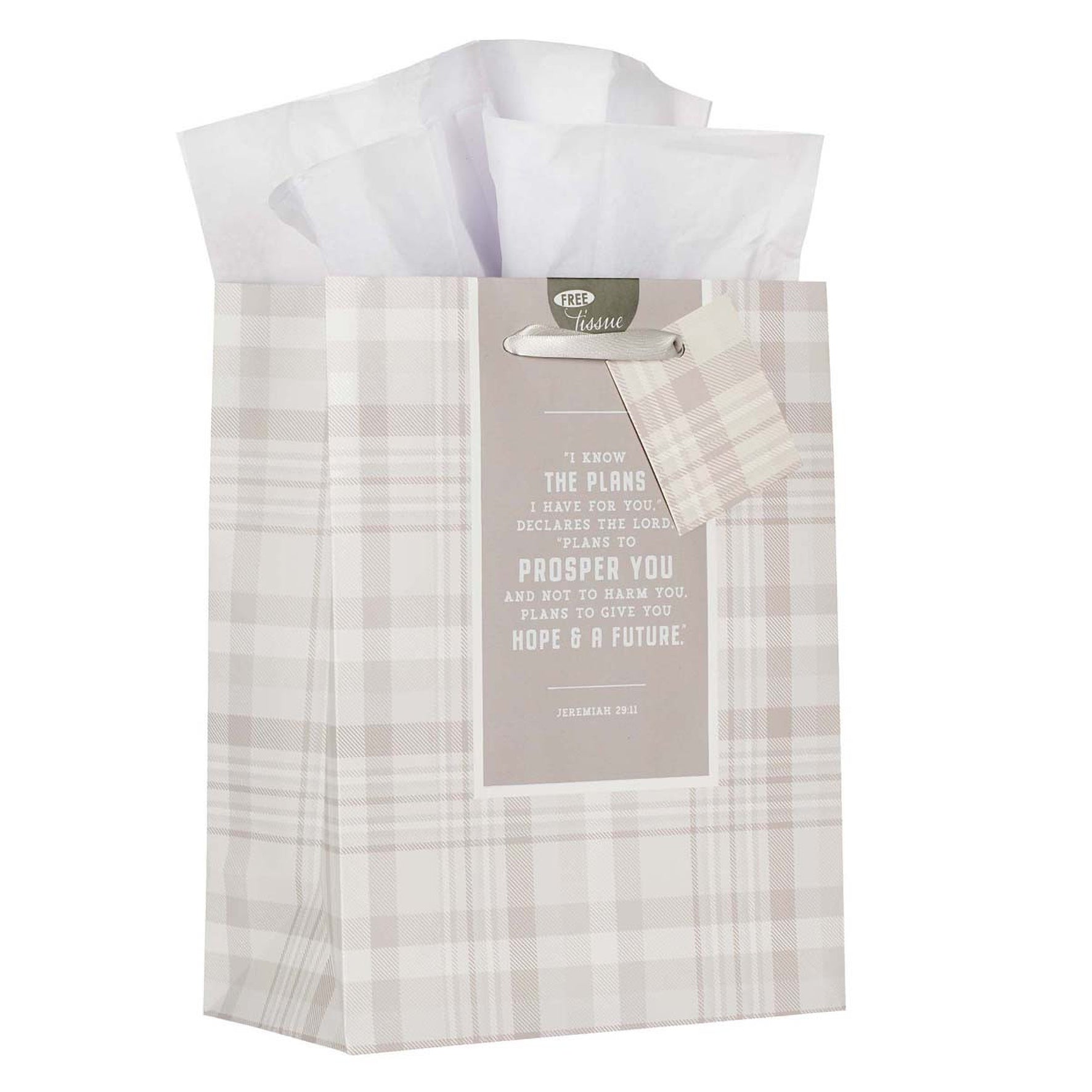 Gift Bag Medium: I Know the Plans Grey/White Plaid (Jer 29:11)