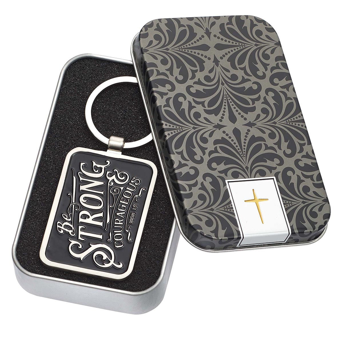 Metal Keyring in Tin: Be Strong & Courageous