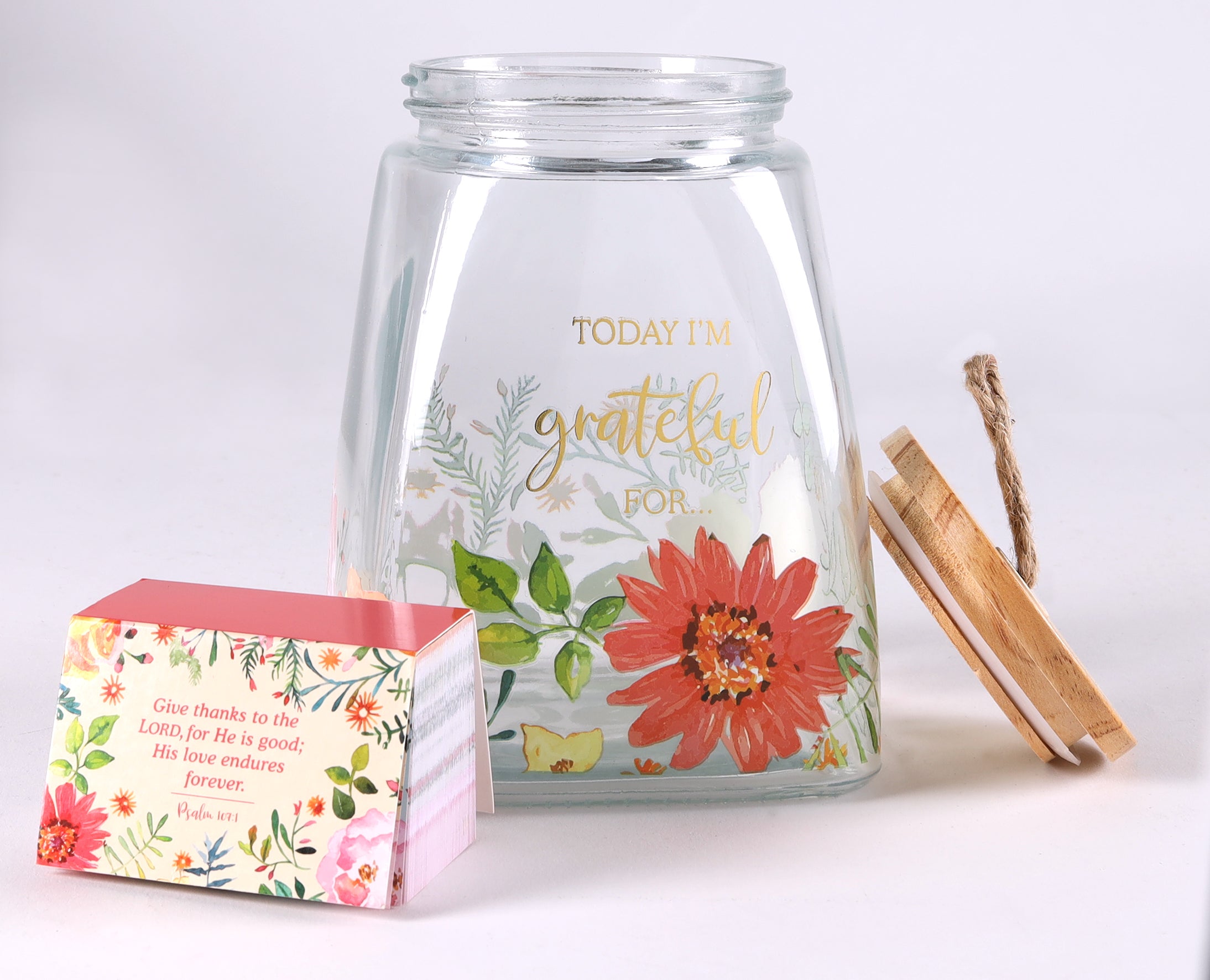 Gratitude Jar With Cards: Today I Am Grateful For, Glass With Bamboo Lid