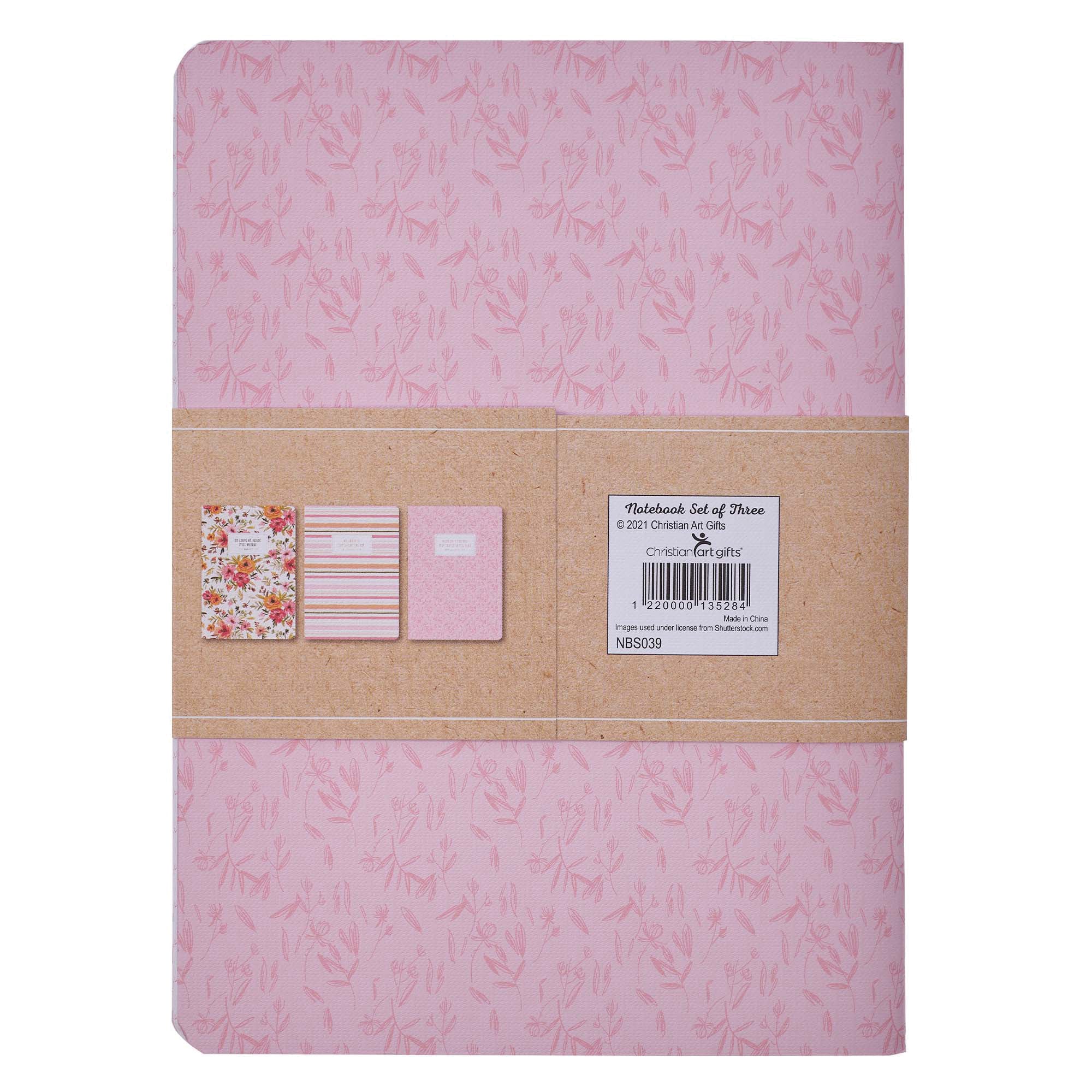 Notebook: He Leads Me Besides, Pink Floral (Set Of 3)