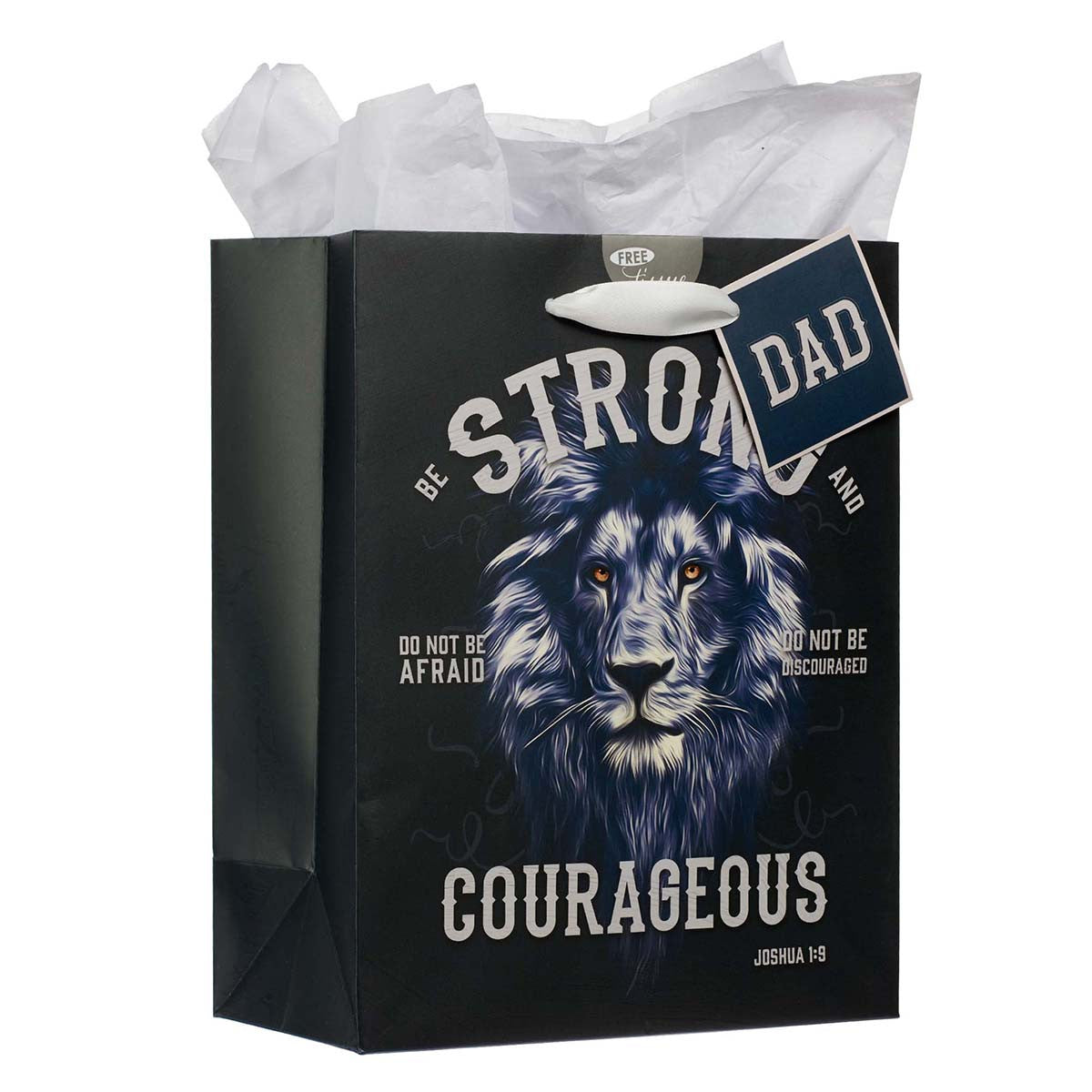 Gift Bag Medium: Strong & Courageous Dad Black/Lion (Joushua 1:9)