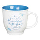 Ceramic Mug White With Blue Inside, Blue Flowers (Proverbs 27: 9) (414 ml) (Sweet Friendship Collection)