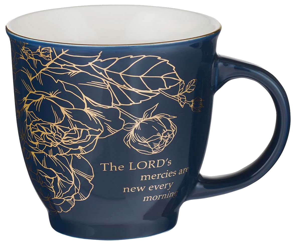 Ceramic Mugs (set of 2): Floral Blue & White With Gold (The Lord, He Has Made) (414 ml)