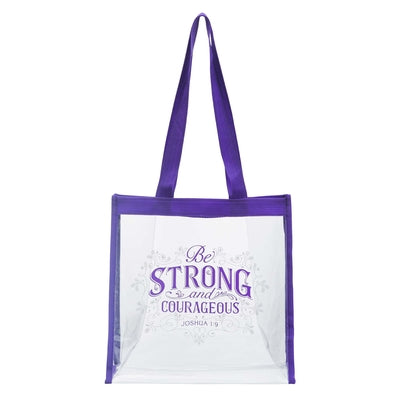 Reusable Tote Bag: Be Strong & Courageous Clear With Purple Trim (Joshua 1:9)