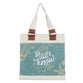 Canvas Tote Bag- Be Still and Know, Blue Sea, Magnetic Closure (Be Still Collection)